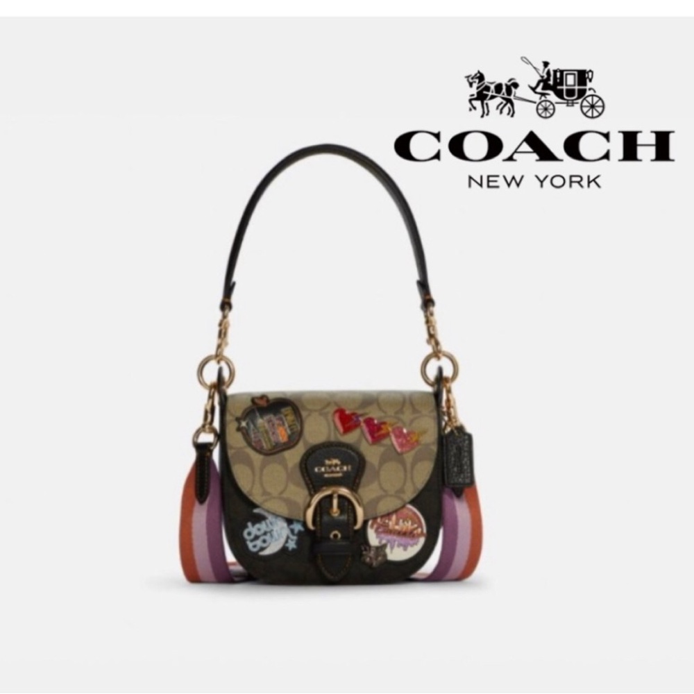 Coach Kleo Shoulder Bag 17 In Colorblock Signature Canvas With Disco Patches
